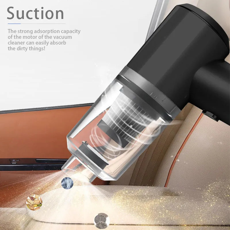 Black and white wireless handheld car vacuum cleaner with compact ABS plastic body.