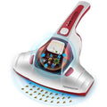 Pink handheld vacuum cleaner for mite removal with dust collection container and accessory heads
