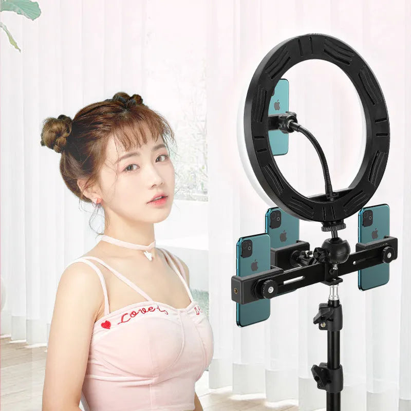 10-inch circular ring selfie light with adjustable metal bracket for smartphone photography