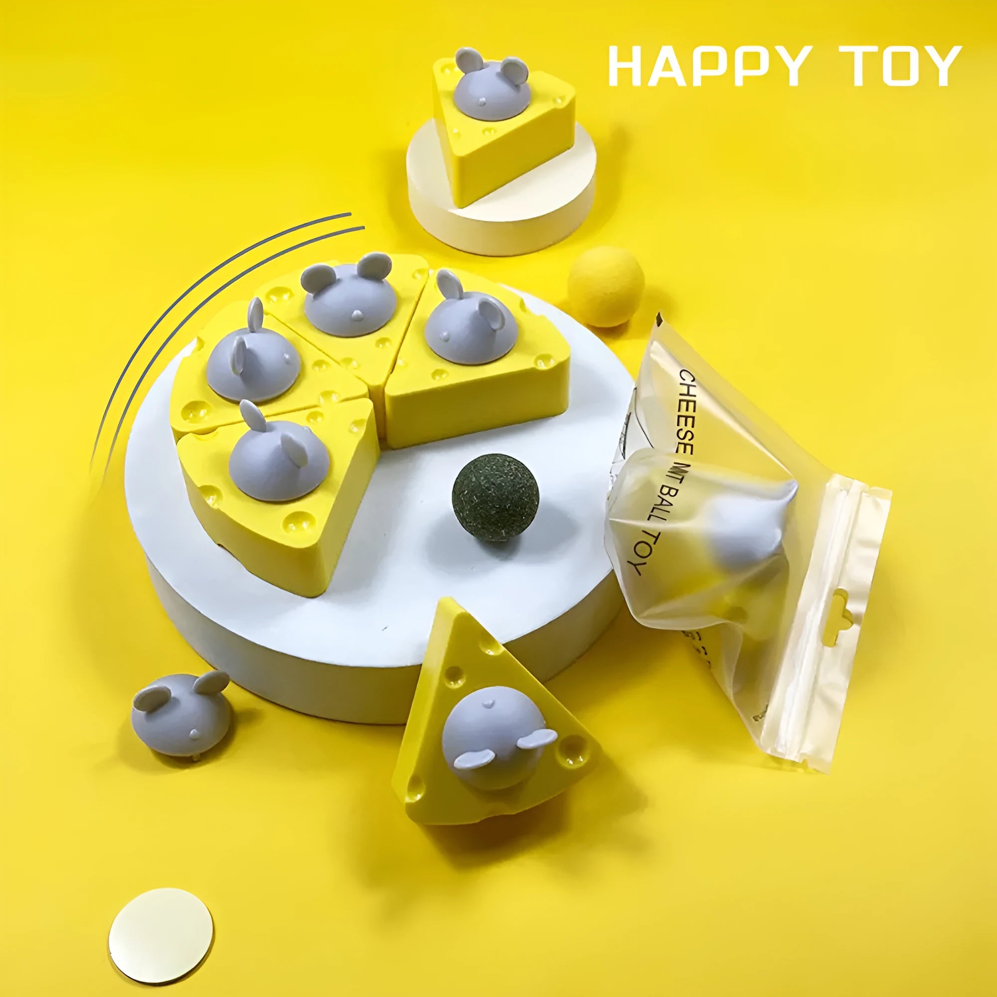 Yellow catnip toy balls with natural catnip and silvervine for teeth cleaning and indoor cat entertainment