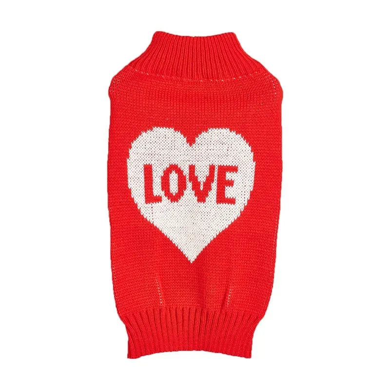 Red love heart and pink bow design dog jumper for small breed indoor wear