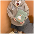 Blue cotton tablet case with cartoon duck embroidery design and zipper closure
