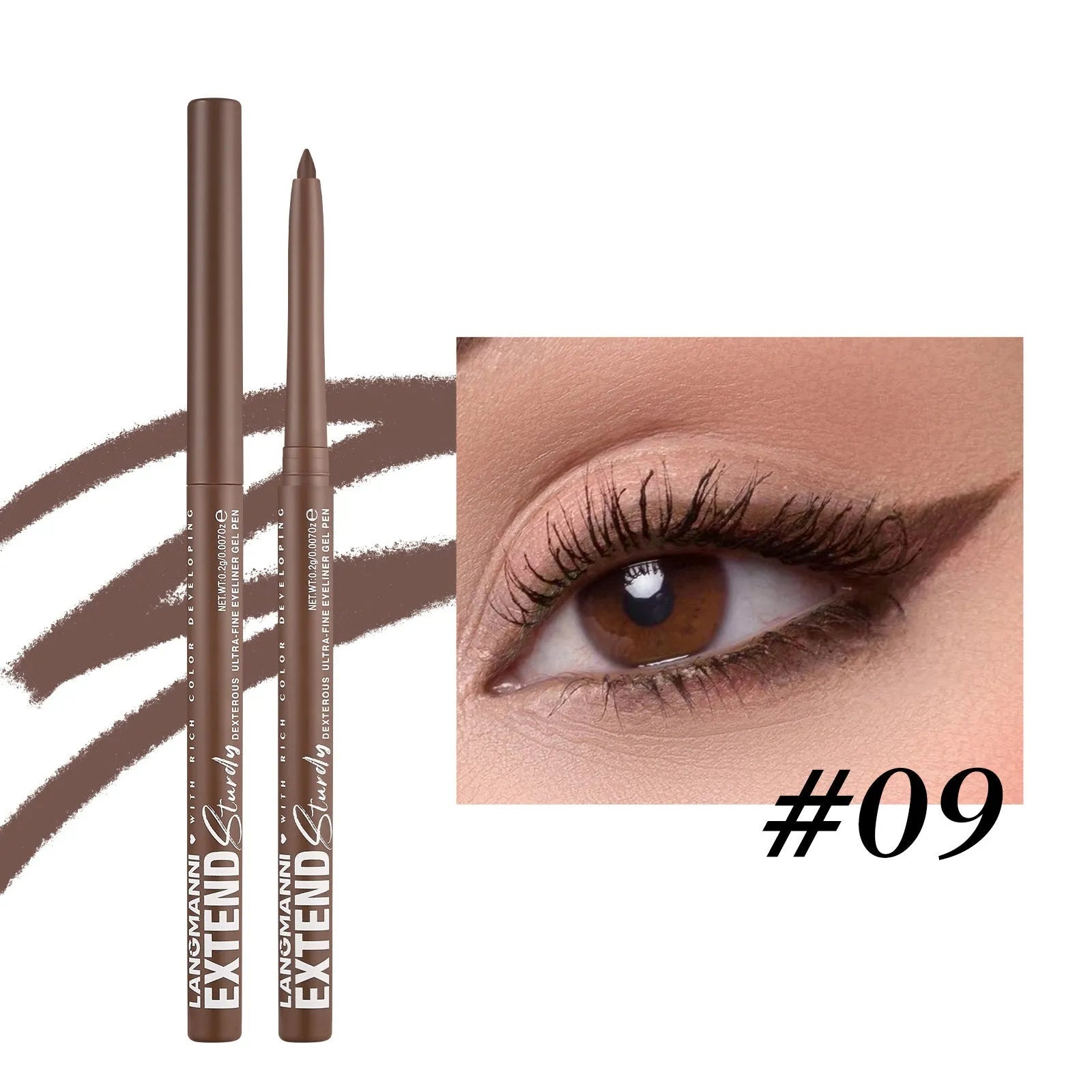Set of 12 colourful gel glitter eyeliner pencils with various shades on white background