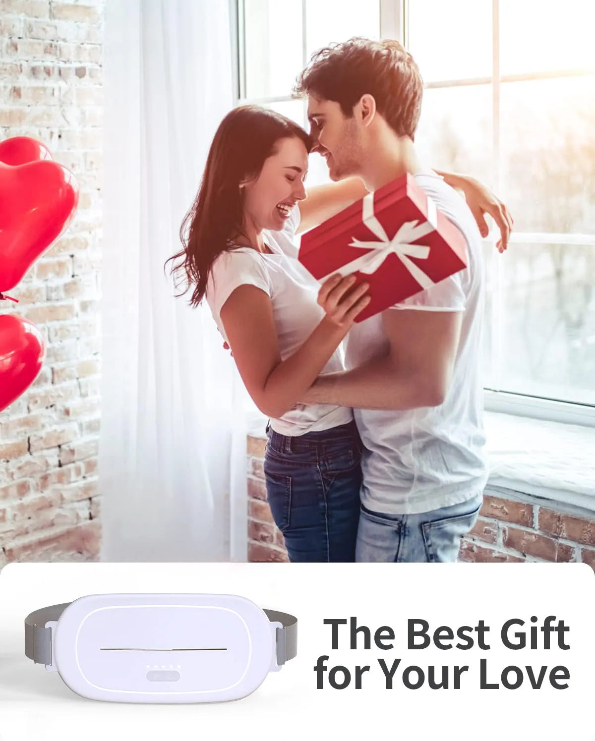 White uterine warming device wrap for postpartum abdominal recovery with USB cable.
