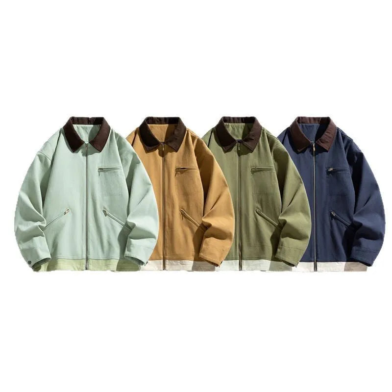 Men's Korean-style loose fit jacket with contrast colour lapels and side seam pockets