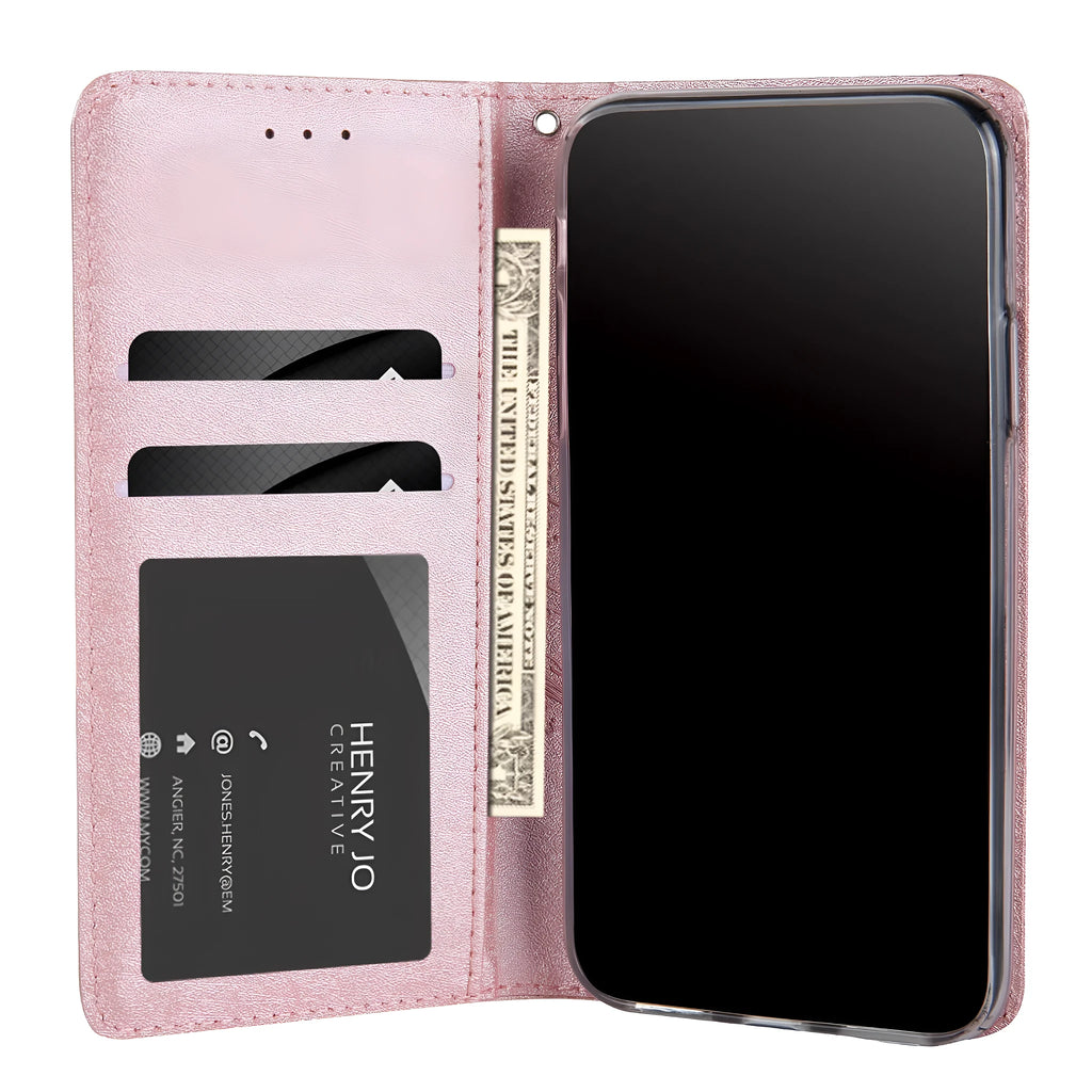 PU leather flip phone case for Apple iPhone with card storage pocket in multiple colour options