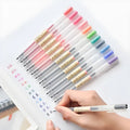 Muji 12-piece gel pen set with 0.5mm nibs and ink prevention mechanism
