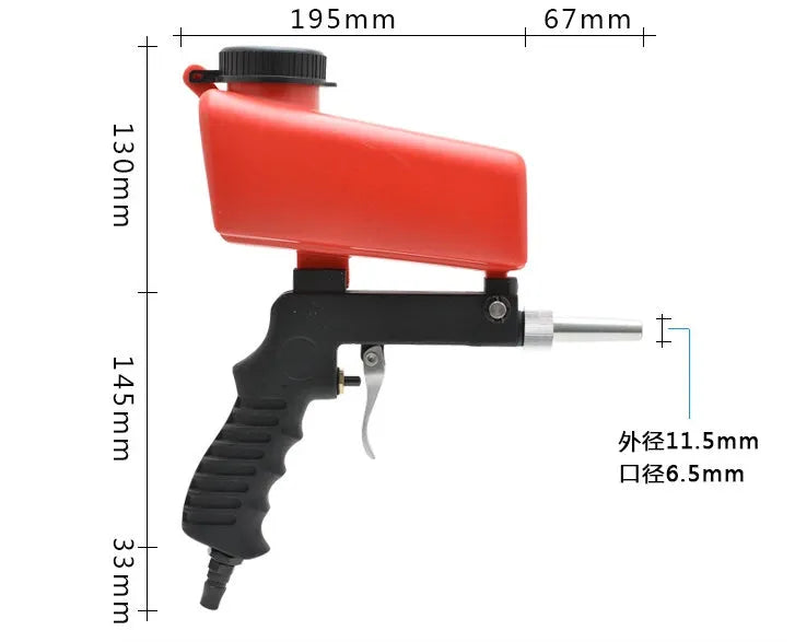 Portable pneumatic sandblasting gun with tank, shown in blue finish.