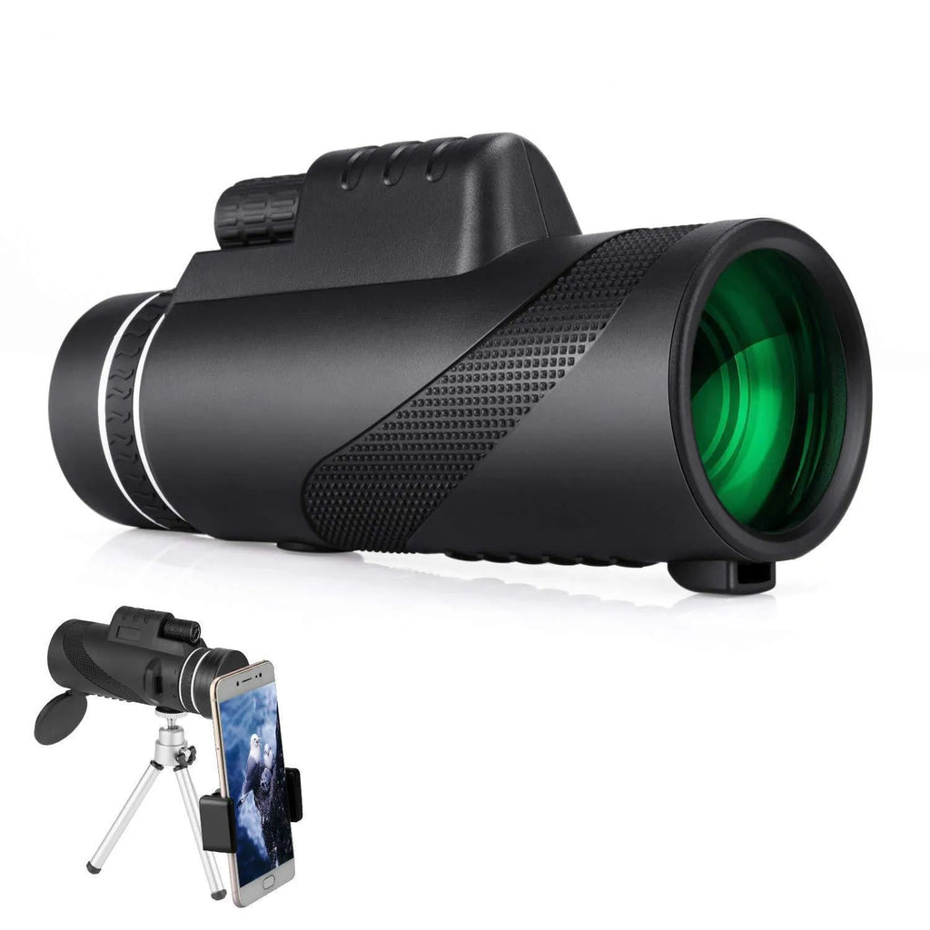 Black 40x60 HD monocular telescope with fully coated lenses and waterproof construction