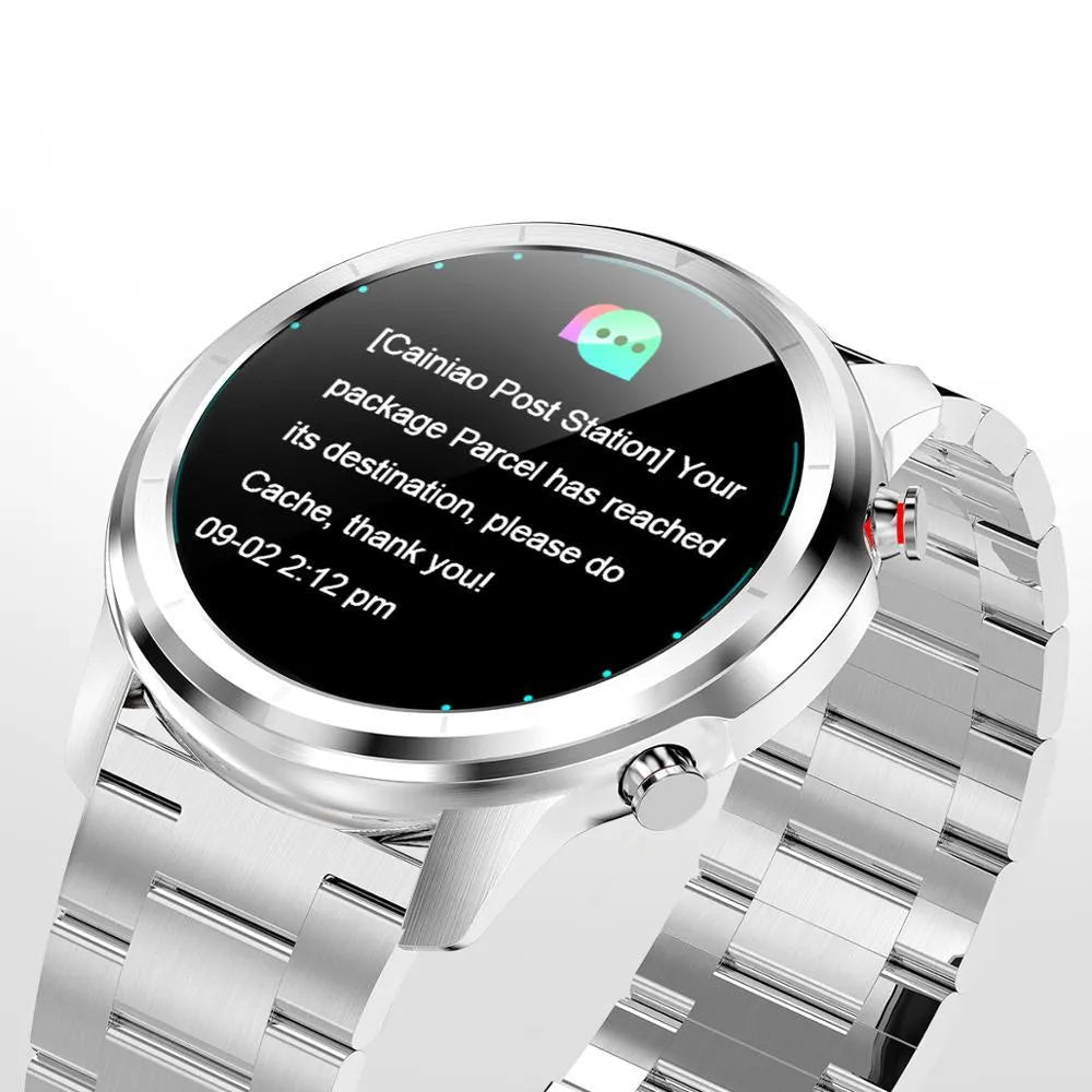 LEMFO LF26 smart bracelet on wrist showing 1.3-inch touchscreen and side button.