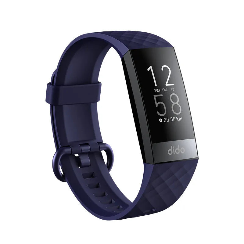 Black smart bracelet with ECG, blood pressure and blood oxygen monitoring on a wrist.