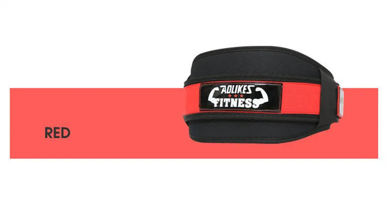 Nylon fitness weightlifting waistband in black, red and yellow colours with adjustable sizing