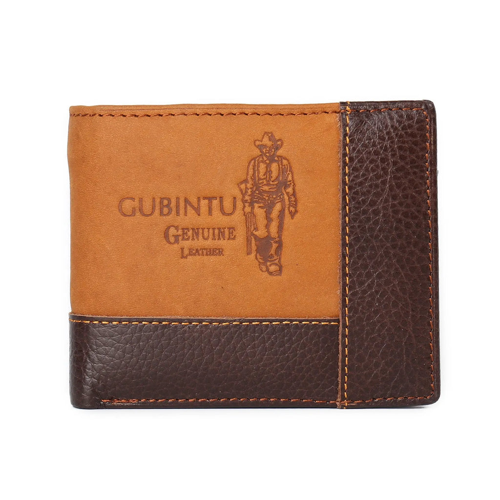 Korean style men's leather wallet in horizontal square design with contrast stitching