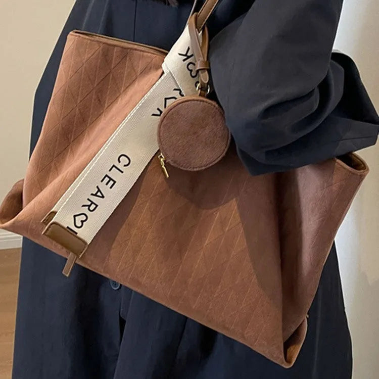 Women's large shoulder bag with casual tote design in horizontal square shape