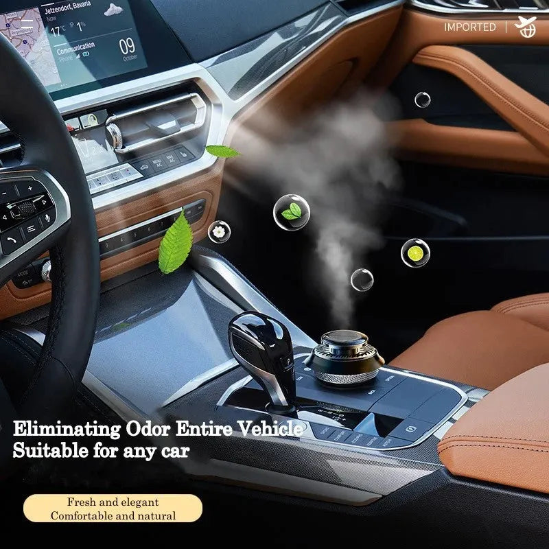 Portable solar-powered kinetic car air freshener with rotating double rings for fragrance diffusion