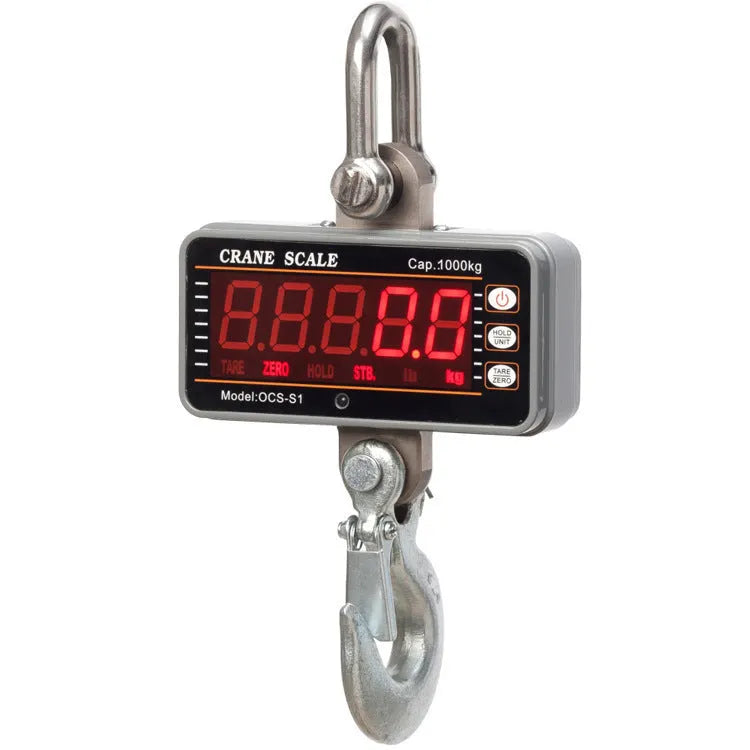 Orange electronic crane scale with digital display for industrial weighing up to 500 kg