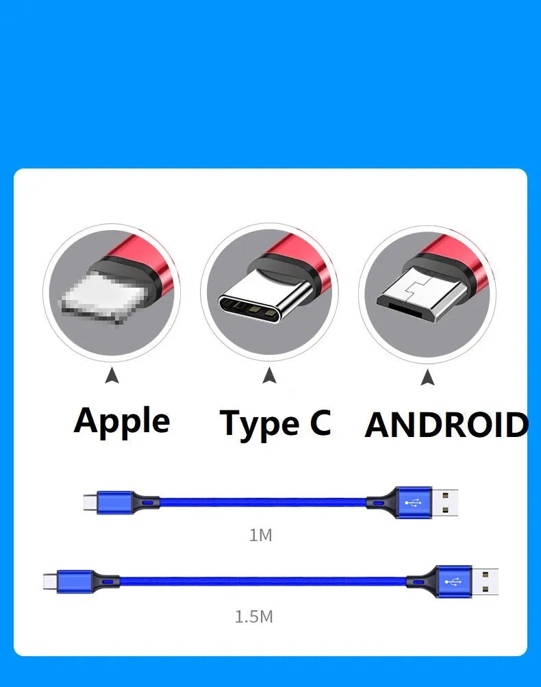 2m mobile phone charging cable with TYPE-C connector in multiple colour options