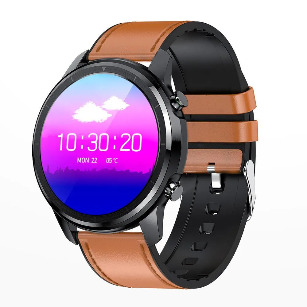 LEMFO LF26 smart bracelet on wrist showing 1.3-inch touchscreen and side button.
