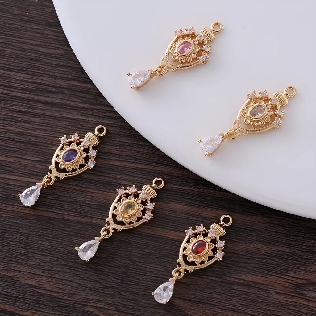 Small zircon pendant with water drop shape in electroplated copper