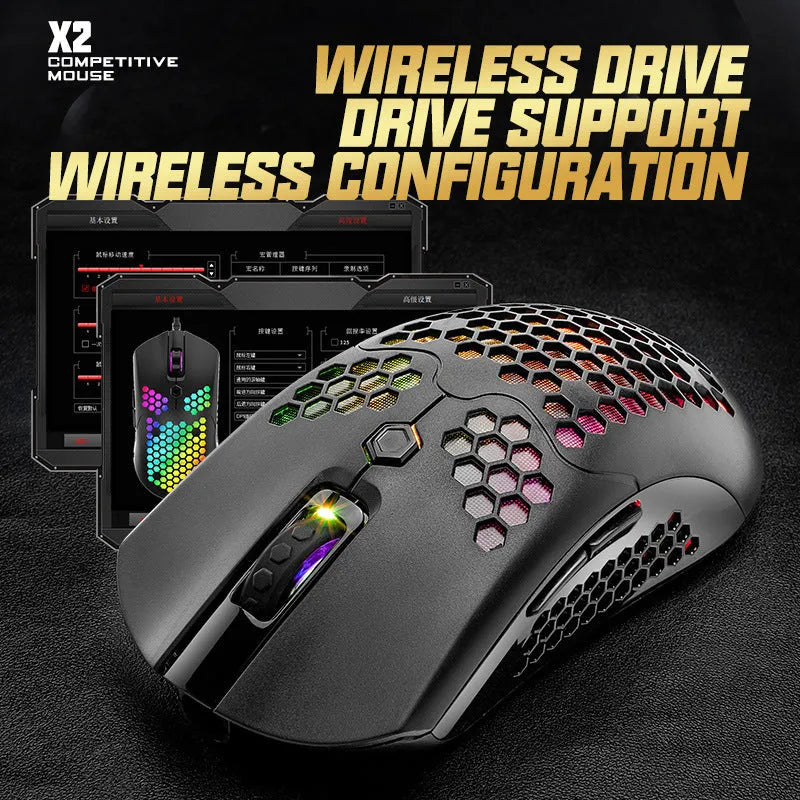 Free Wolf X2 wireless gaming mouse with RGB lighting in black, green, pink, white or yellow colour options