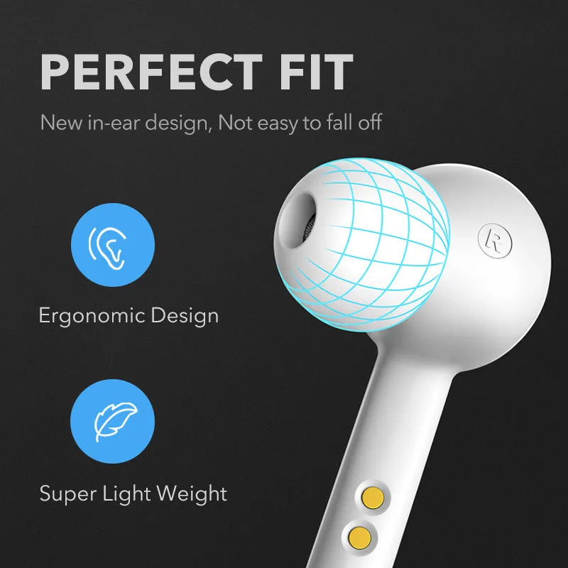 Black and white TWS Bluetooth wireless earbuds with IPX5 waterproof rating