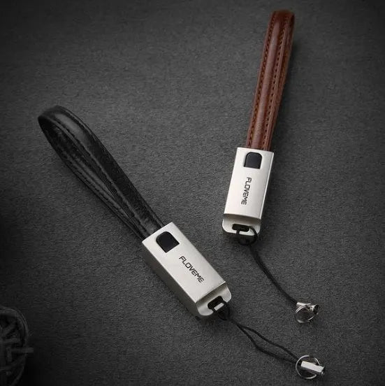 20cm leather USB lightning cable in red black and brown with zinc alloy connector