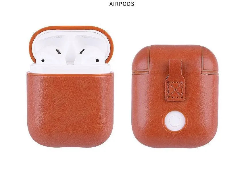 Genuine leather AirPods protective case in black, brown, light brown and red colour options