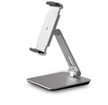 Aluminium folding desktop phone and tablet holder with 360-degree rotation in silver colour
