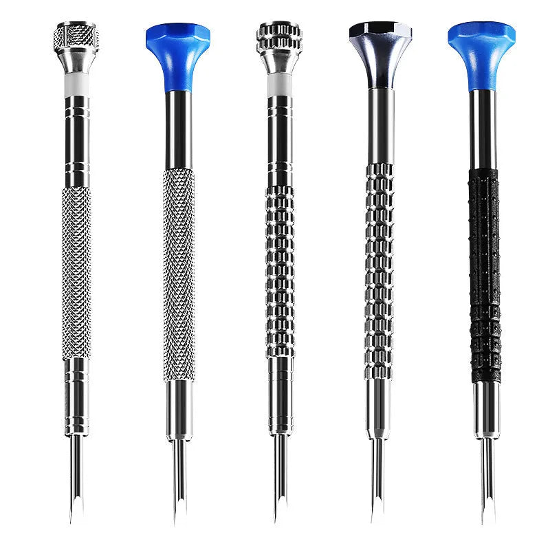 Boxed set of 10 manual screwdrivers and 20 spare bits for watch and glasses repair.