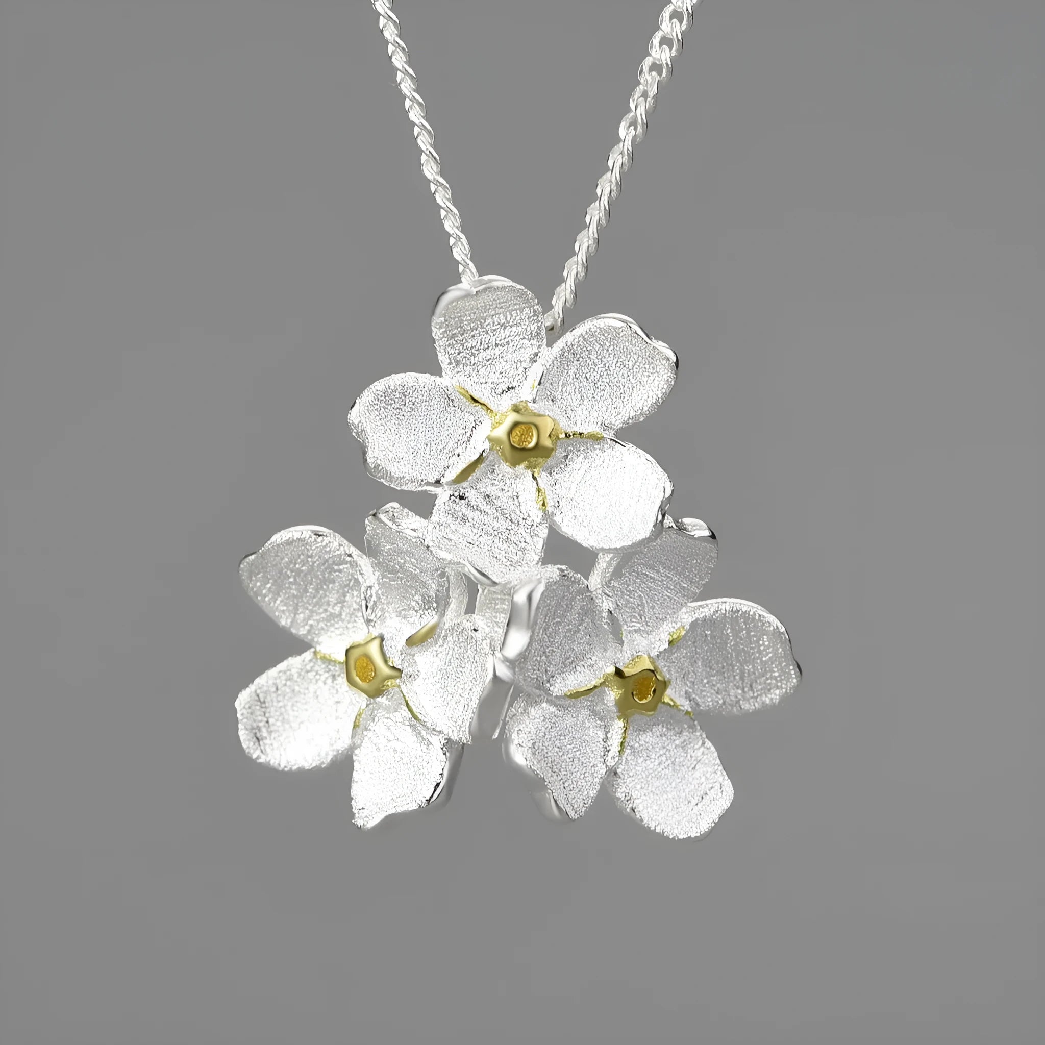 Sterling silver pastoral style flower pendant jewellery with hand-designed Myosotis sylvatica motif