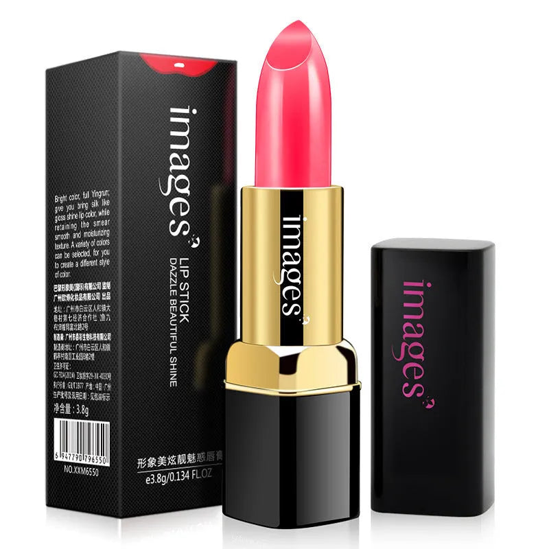 3.8g moisturising lipstick in stick format showing 10 colour options from coral red to retro red