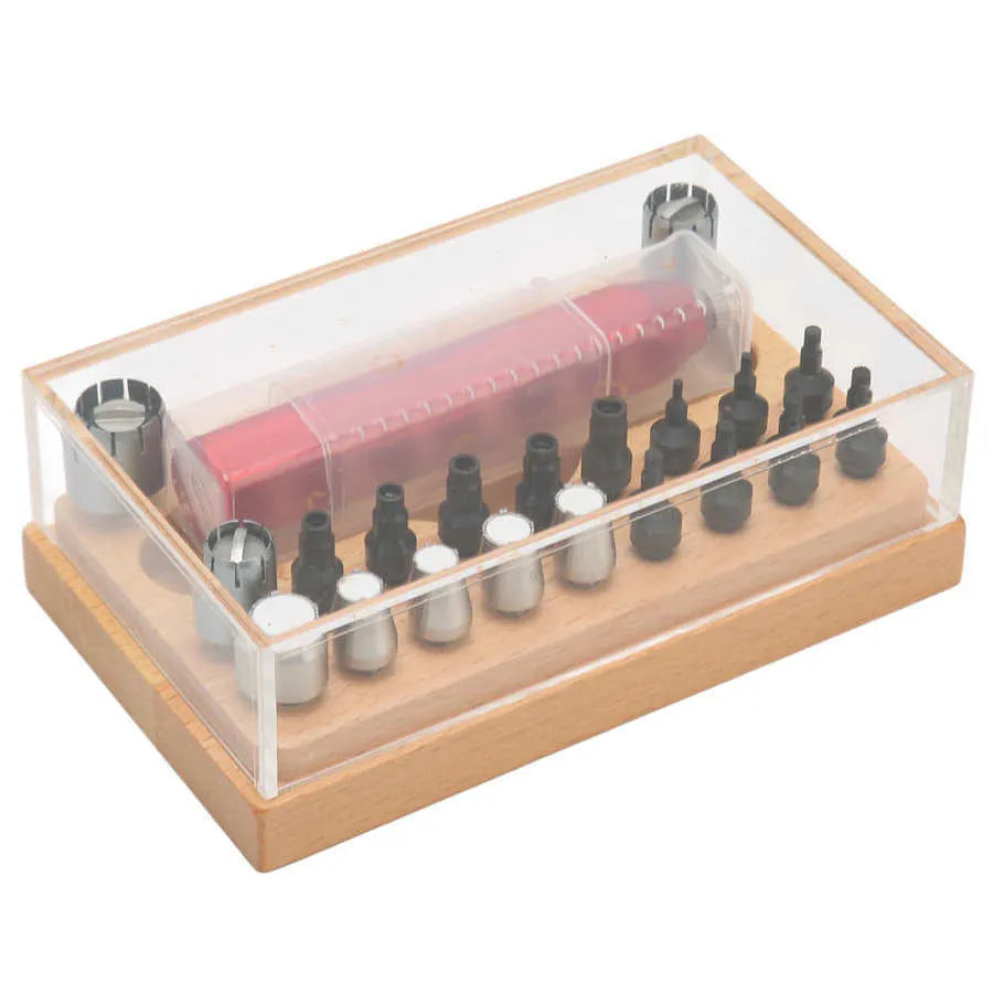 20-piece steel watch repair tool set for tube opening applications