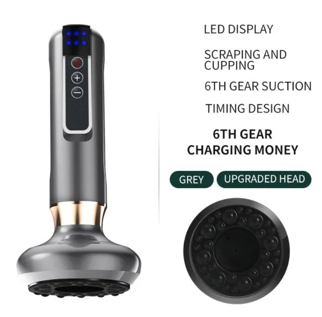Green electric vacuum cupping massager with gua sha head on a white background.