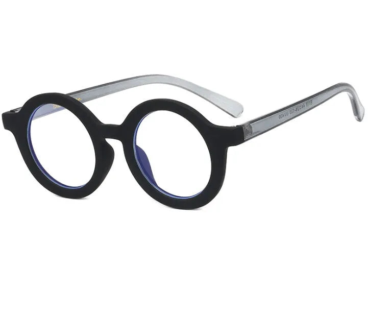 Retro round frame blue light glasses in six colour options with PC plastic frames