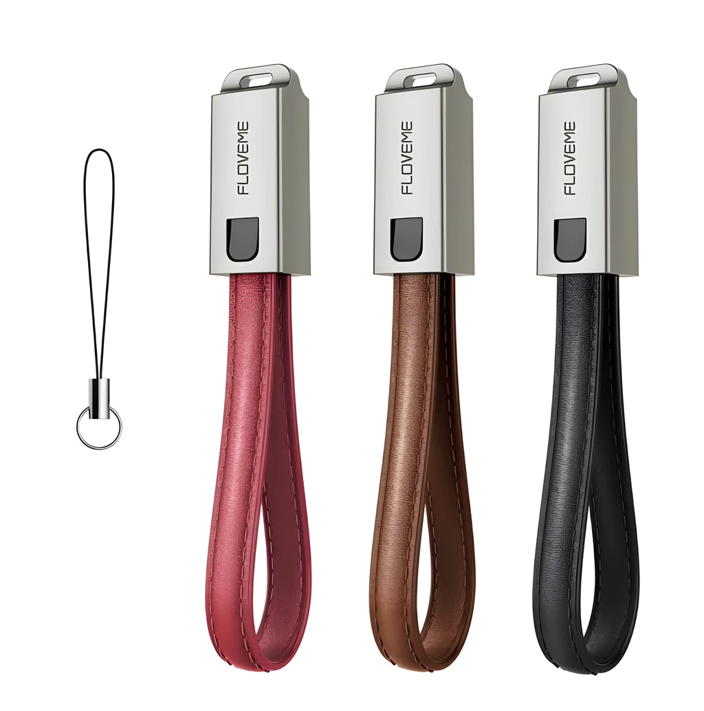 20cm leather USB lightning cable in red black and brown with zinc alloy connector