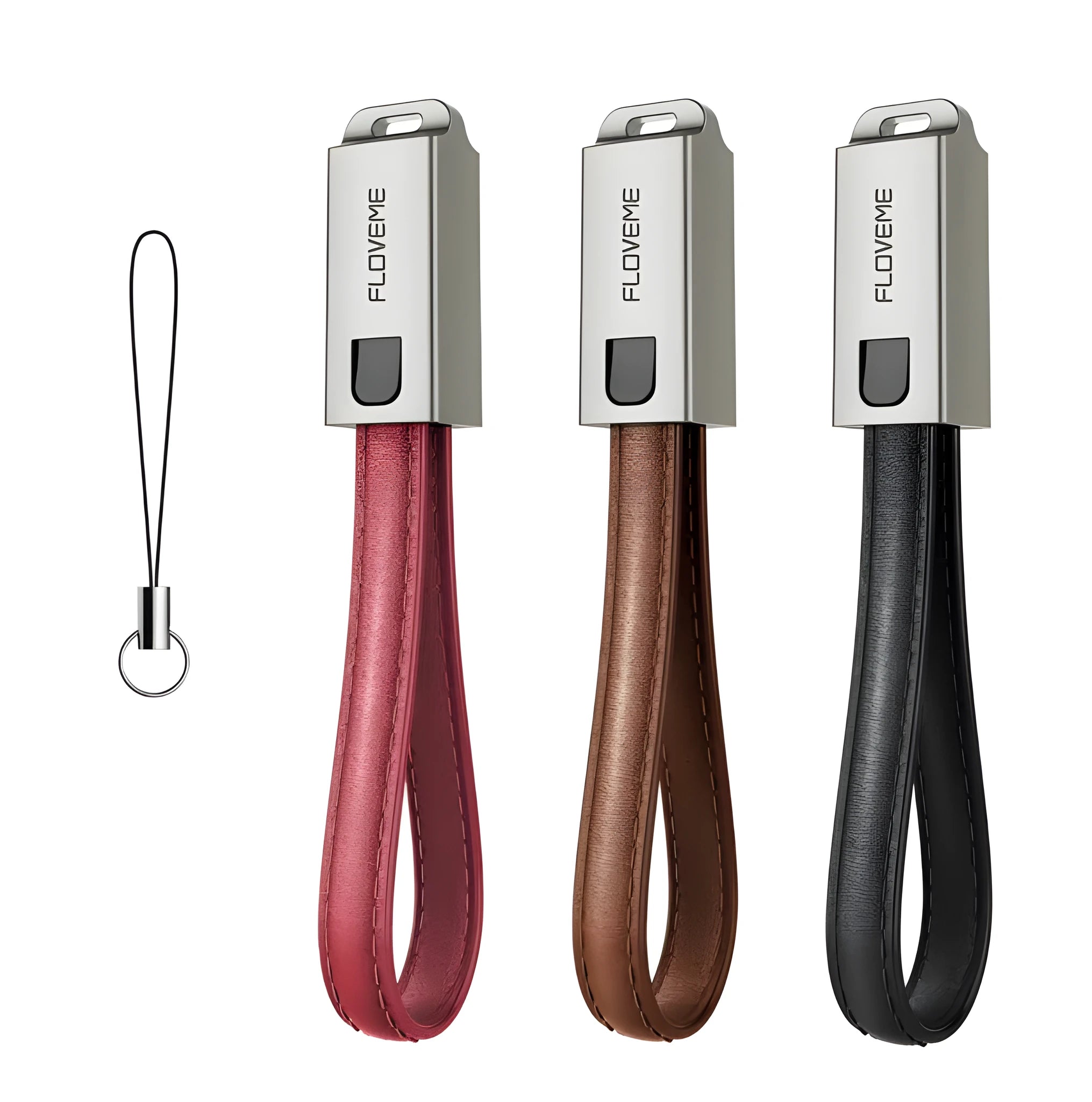 20cm leather USB lightning cable in red black and brown with zinc alloy connector