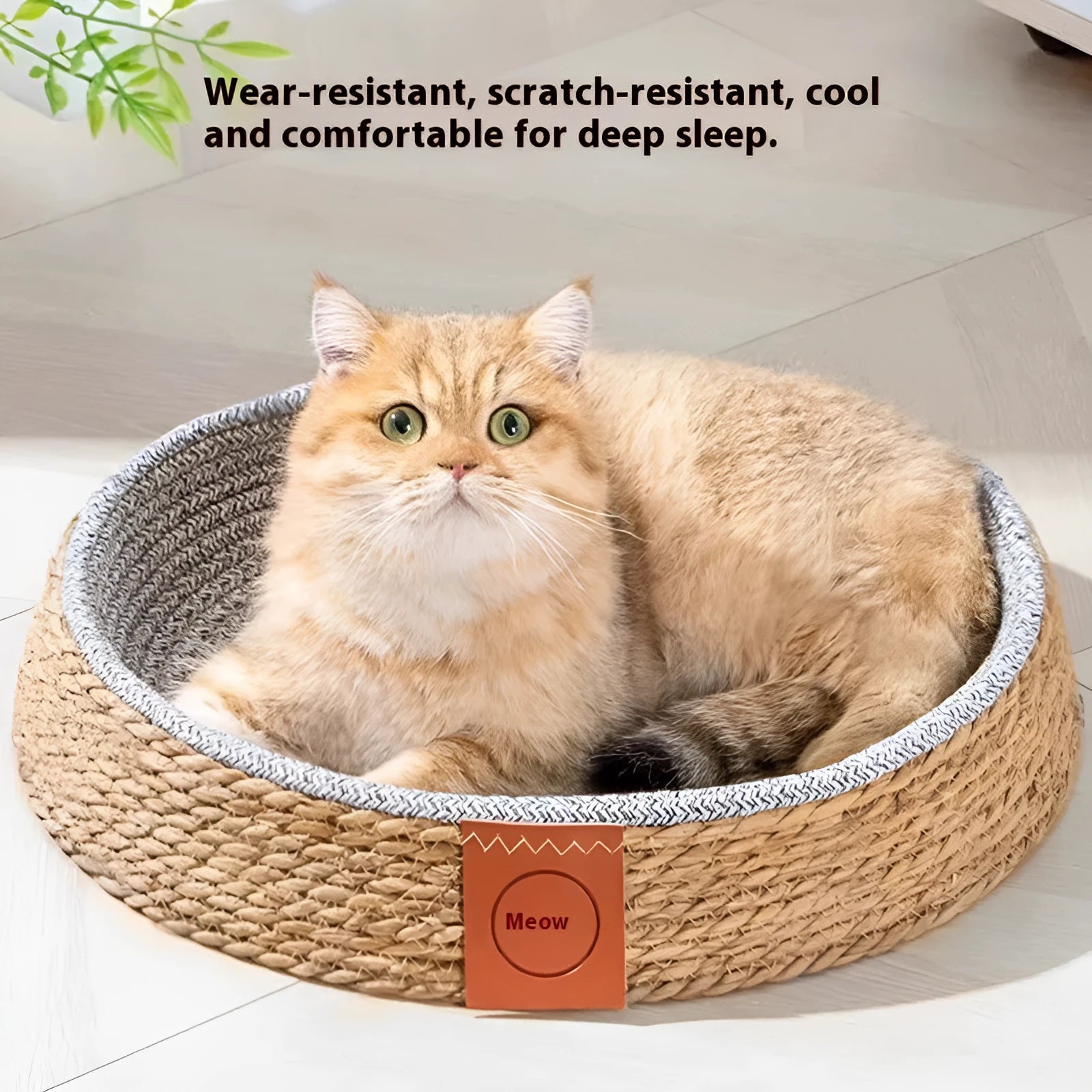 Natural woven rattan cat nest bed available in four sizes: small, medium, large, and extra-large.