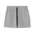 Men's grey polyester basketball shorts with elastic waistband on a white background.