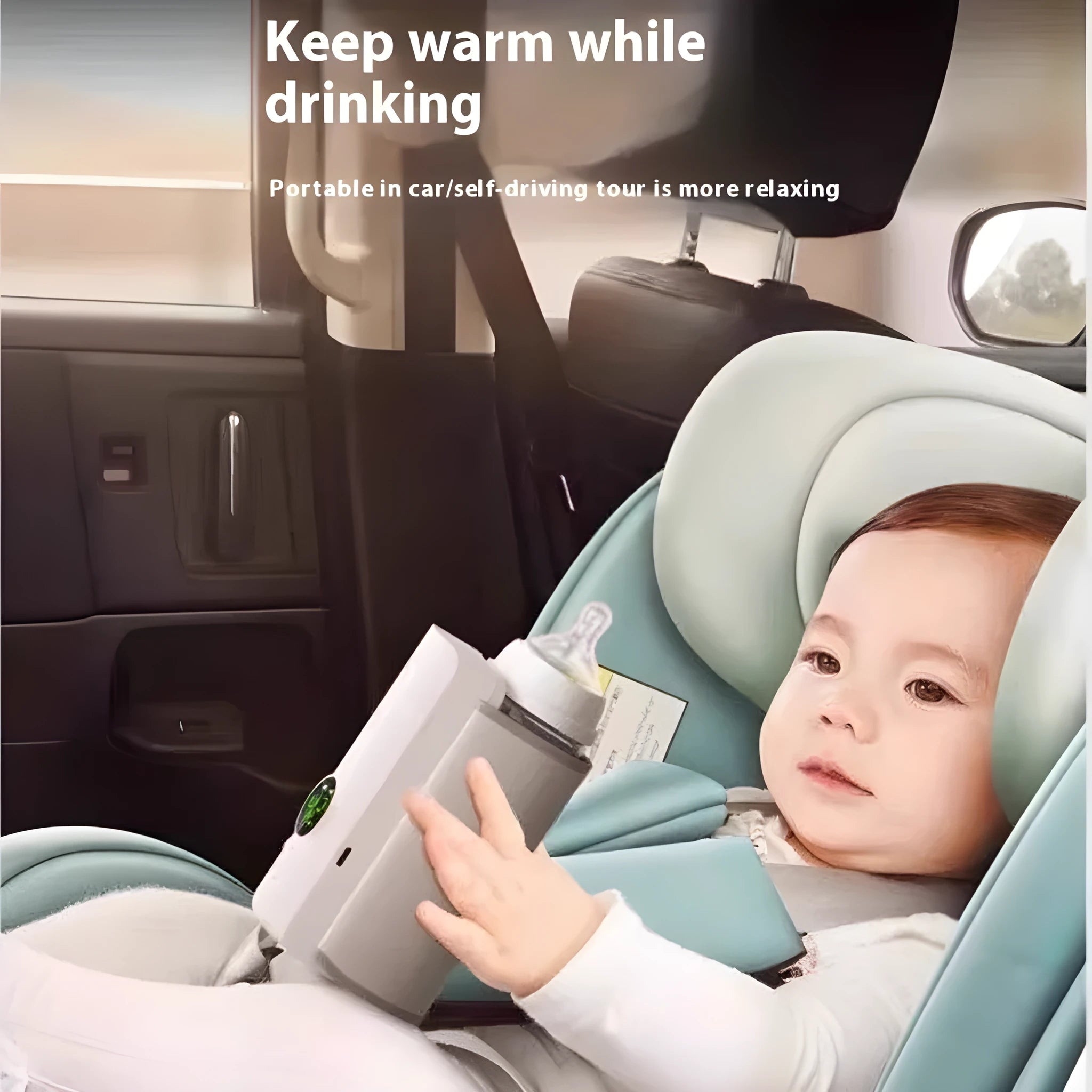 Grey and white car charger milk warmer for baby bottles with 12V plug