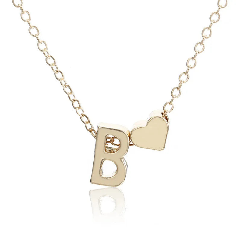 Gold and silver alloy peach heart shaped letter pendant for necklace