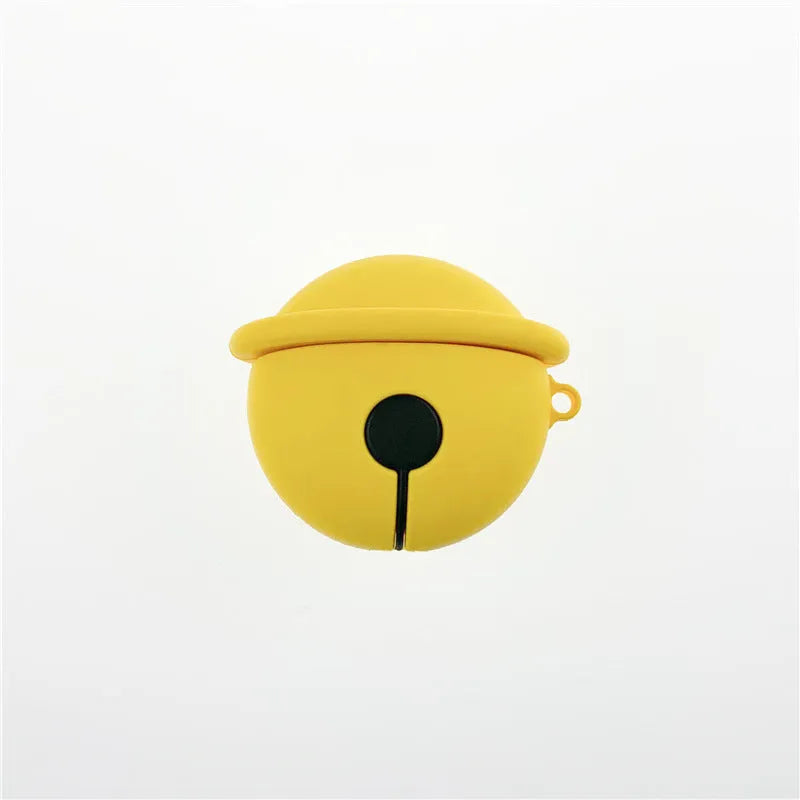 Yellow silicone bell-shaped case for AirPods with metal keychain ring attached