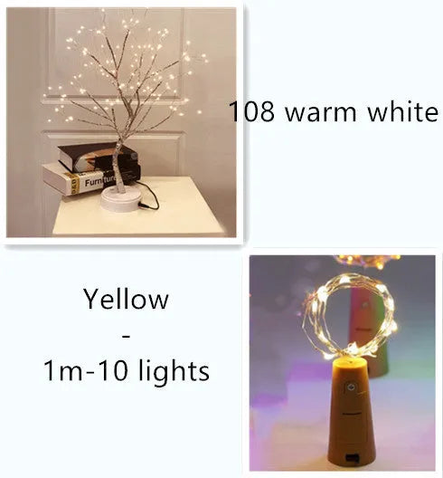 Copper wire LED string light with 20 bulbs inserted into a wine bottle for decorative lighting