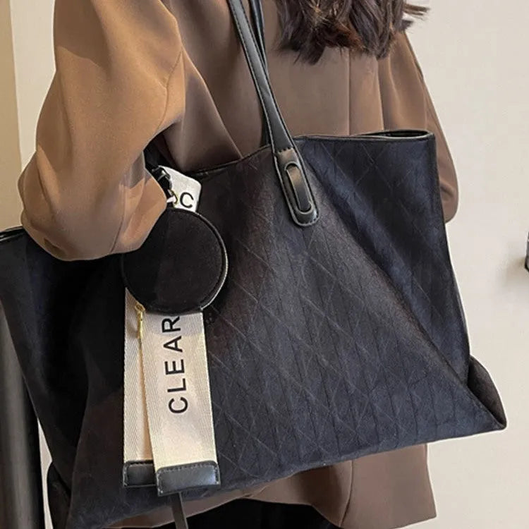 Women's large shoulder bag with casual tote design in horizontal square shape