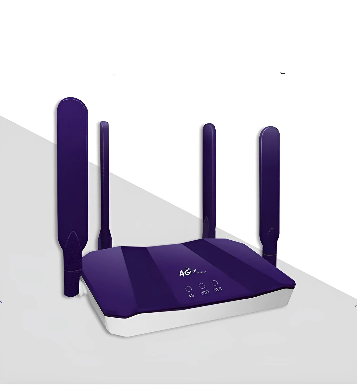 Blue 4G dual-mode router with four antennas showing front panel and connectivity ports