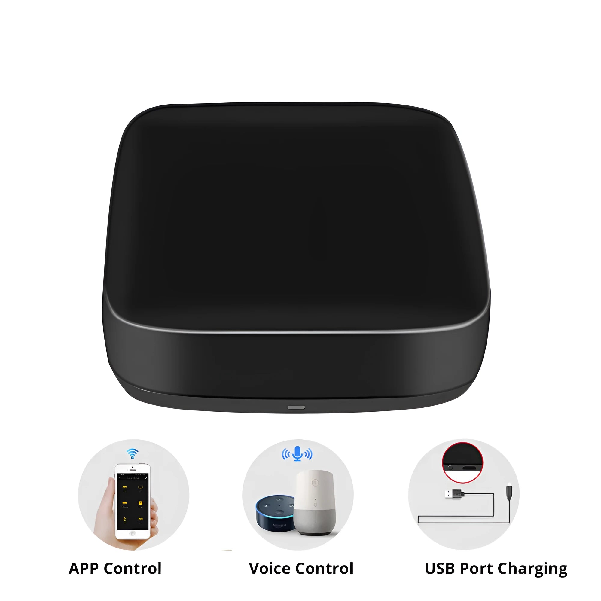 Black voice control universal infrared remote control with WiFi connectivity