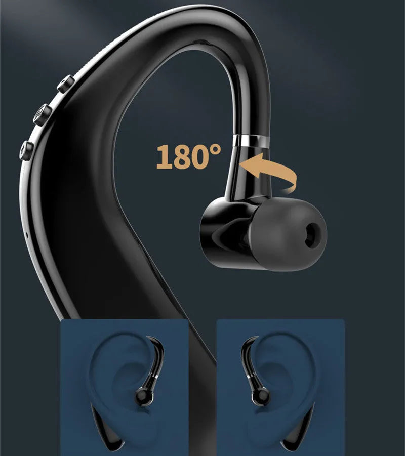 Single ear wireless Bluetooth headset in black or blue colour with 180-degree rotation design