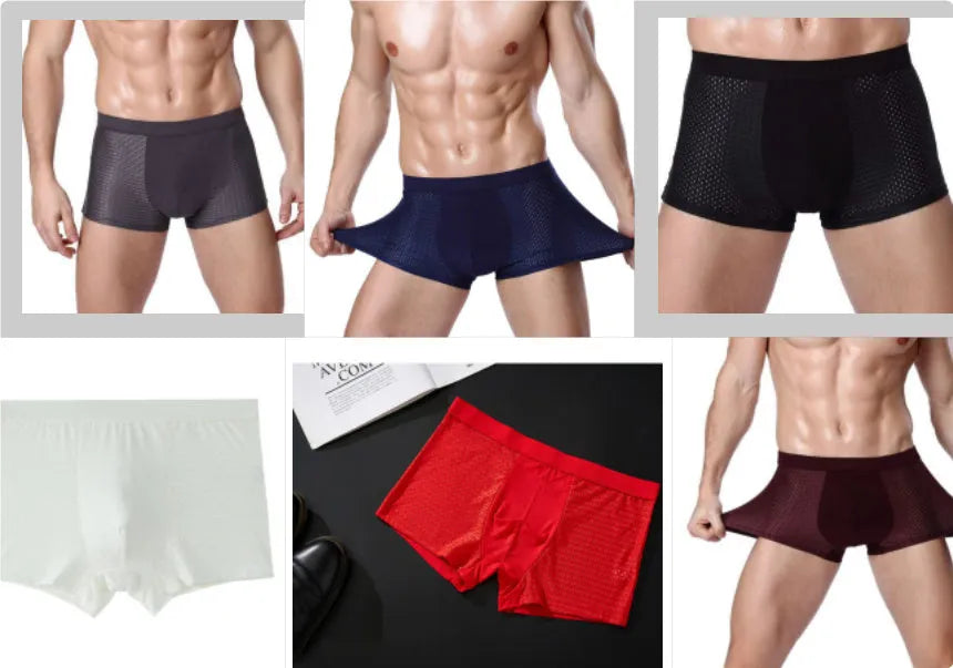 Men's ice silk modal boxer briefs with U-convex design in dark blue colour showing mesh fabric detail