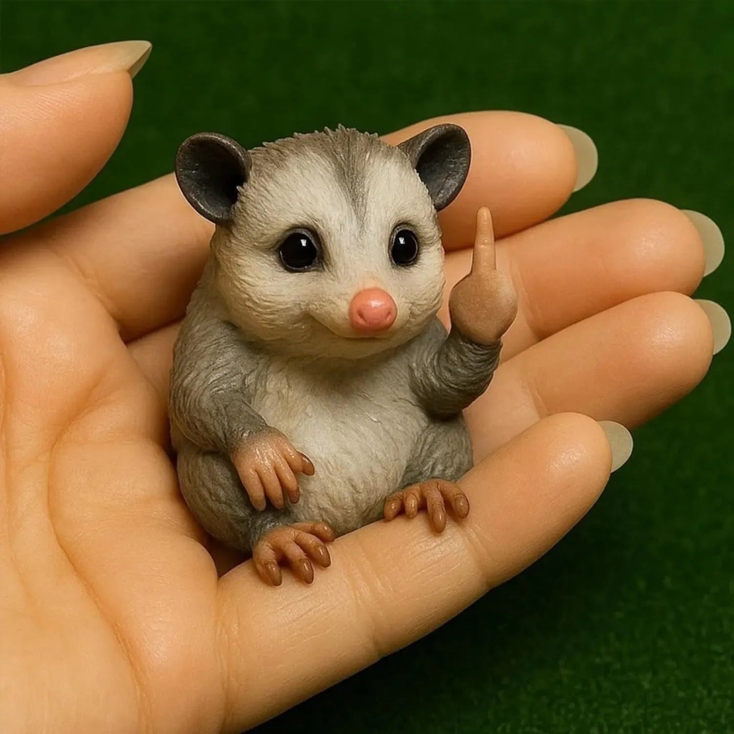 Mini plastic resin animal middle finger doll figurine showing one of seven available animal designs