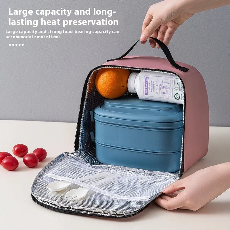 Insulated lunch bag with textured cloth construction in five colour options