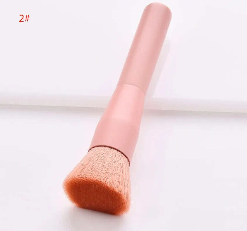 10 professional makeup brushes with wooden handles, including powder, foundation, and double-ended detail brushes.